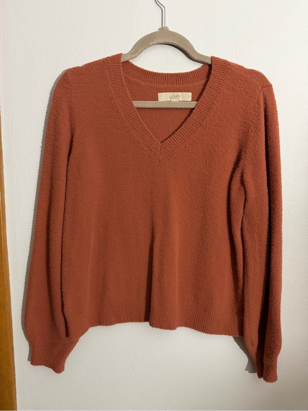 LOFT Rust V-Neck Sweater in Burnt Orange